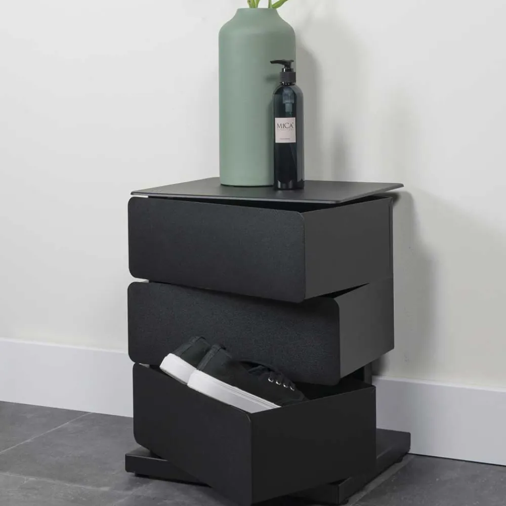 Wohnen Schuhschränke|Kommoden*Schwarze Design Stahlkommode mit drei Schubladen - Zunil