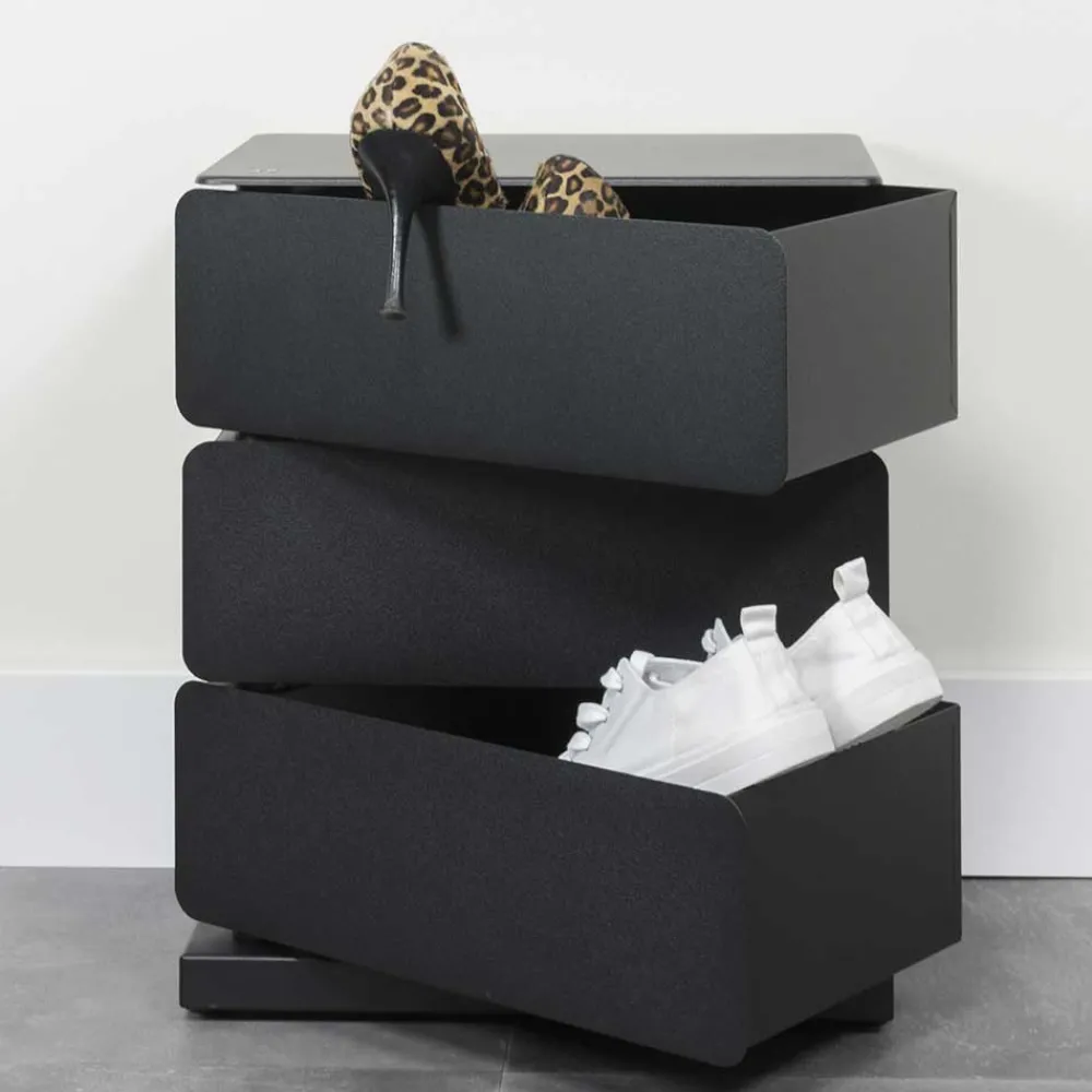 Wohnen Schuhschränke|Kommoden*Schwarze Design Stahlkommode mit drei Schubladen - Zunil