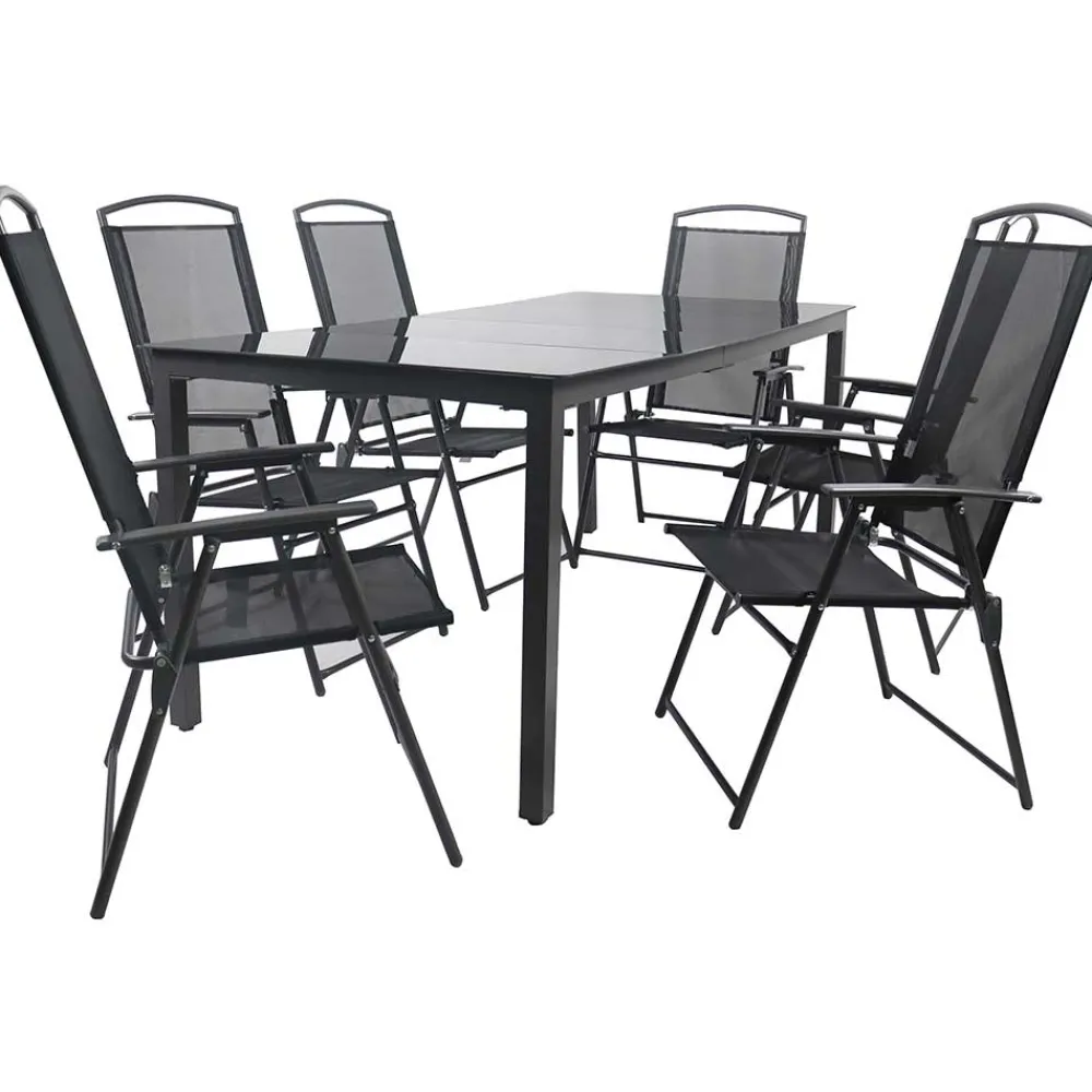 Wohnen Schwarze Garten-Tischgruppe Set - Leni (siebenteilig)