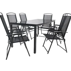 Wohnen Schwarze Garten-Tischgruppe Set - Leni (siebenteilig)