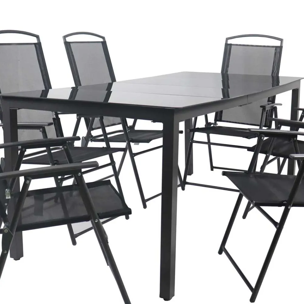 Wohnen Schwarze Garten-Tischgruppe Set - Leni (siebenteilig)