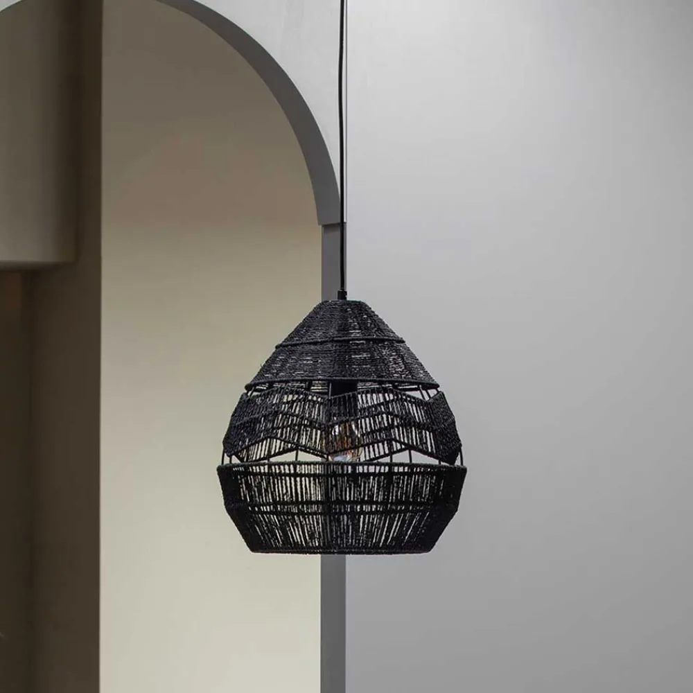 Wohnen Lampen & Leuchten*Schwarze Hängeleuchten aus Papierseil - Maura (2er Set)