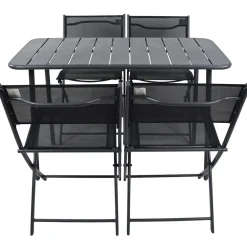 Wohnen Metall-Gartenmöbel|Balkonmöbel*Schwarze Outdoor Essgruppe Set - Xenata (fünfteilig)