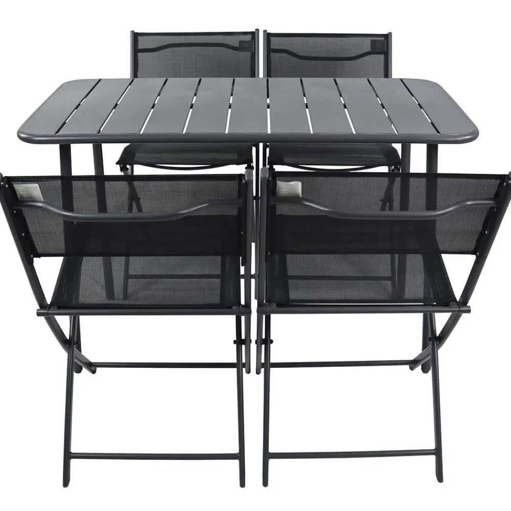 Wohnen Metall-Gartenmöbel|Balkonmöbel*Schwarze Outdoor Essgruppe Set - Xenata (fünfteilig)