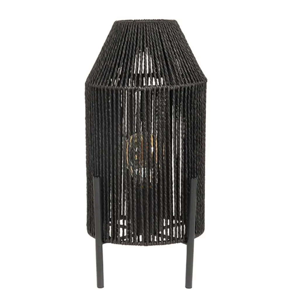 Wohnen Lampen & Leuchten*Schwarze Tischleuchte mit Jute-Schirm - Pandau