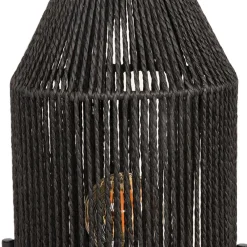 Wohnen Lampen & Leuchten*Schwarze Tischleuchte mit Jute-Schirm - Pandau