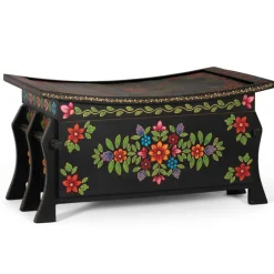 Wohnen Schwarze Truhe mit bunter Blumen Malerei - Sacrala