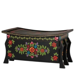 Wohnen Schwarze Truhe mit bunter Blumen Malerei - Sacrala