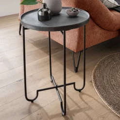 Wohnen Telefontische*Schwarzer Beistelltisch mit Alu Platte - Amalia