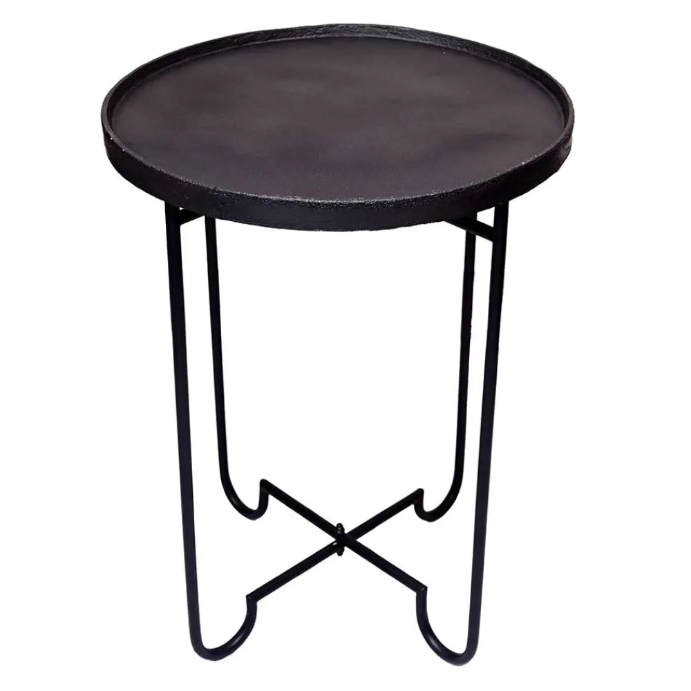 Wohnen Telefontische*Schwarzer Beistelltisch mit Alu Platte - Amalia