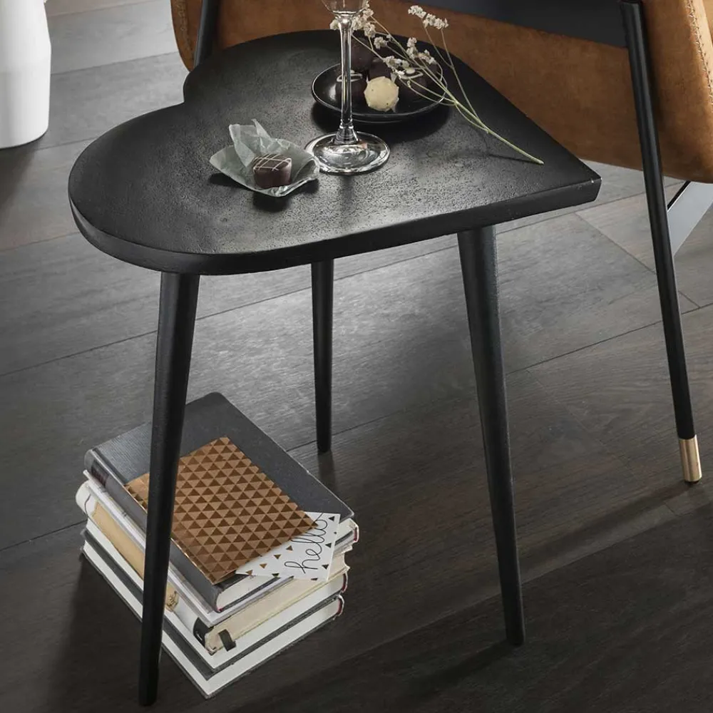 Wohnen Designermöbel*Schwarzer Beistelltisch mit Herz Platte - Murcy
