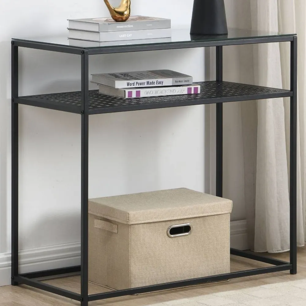 Wohnen Telefontische*Schwarzer Konsolentisch mit Glasplatte - Panfreda