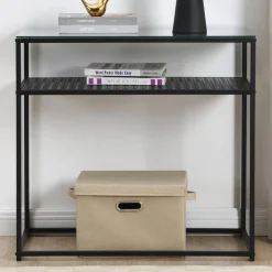 Wohnen Telefontische*Schwarzer Konsolentisch mit Glasplatte - Panfreda