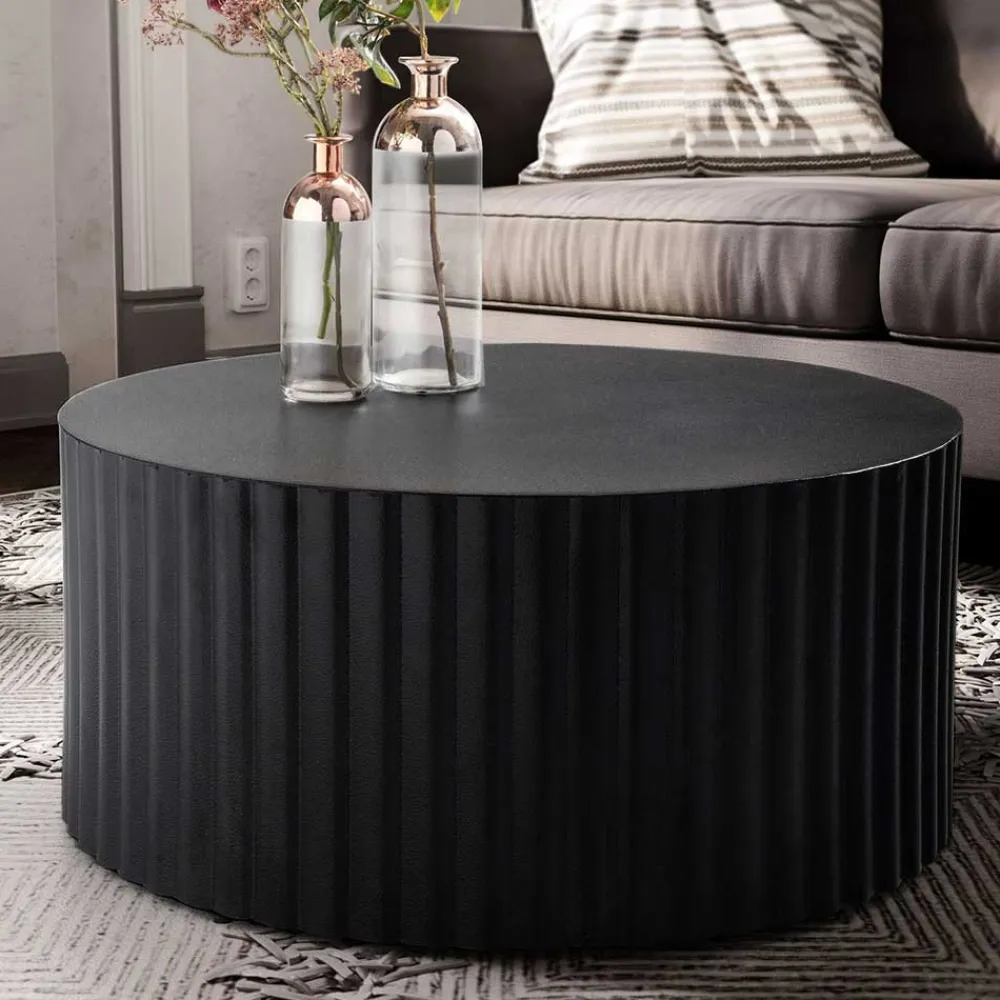 Wohnen Schwarzer Sofatisch mit gerilltem Zylindergestell - Crocetta