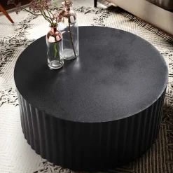 Wohnen Schwarzer Sofatisch mit gerilltem Zylindergestell - Crocetta