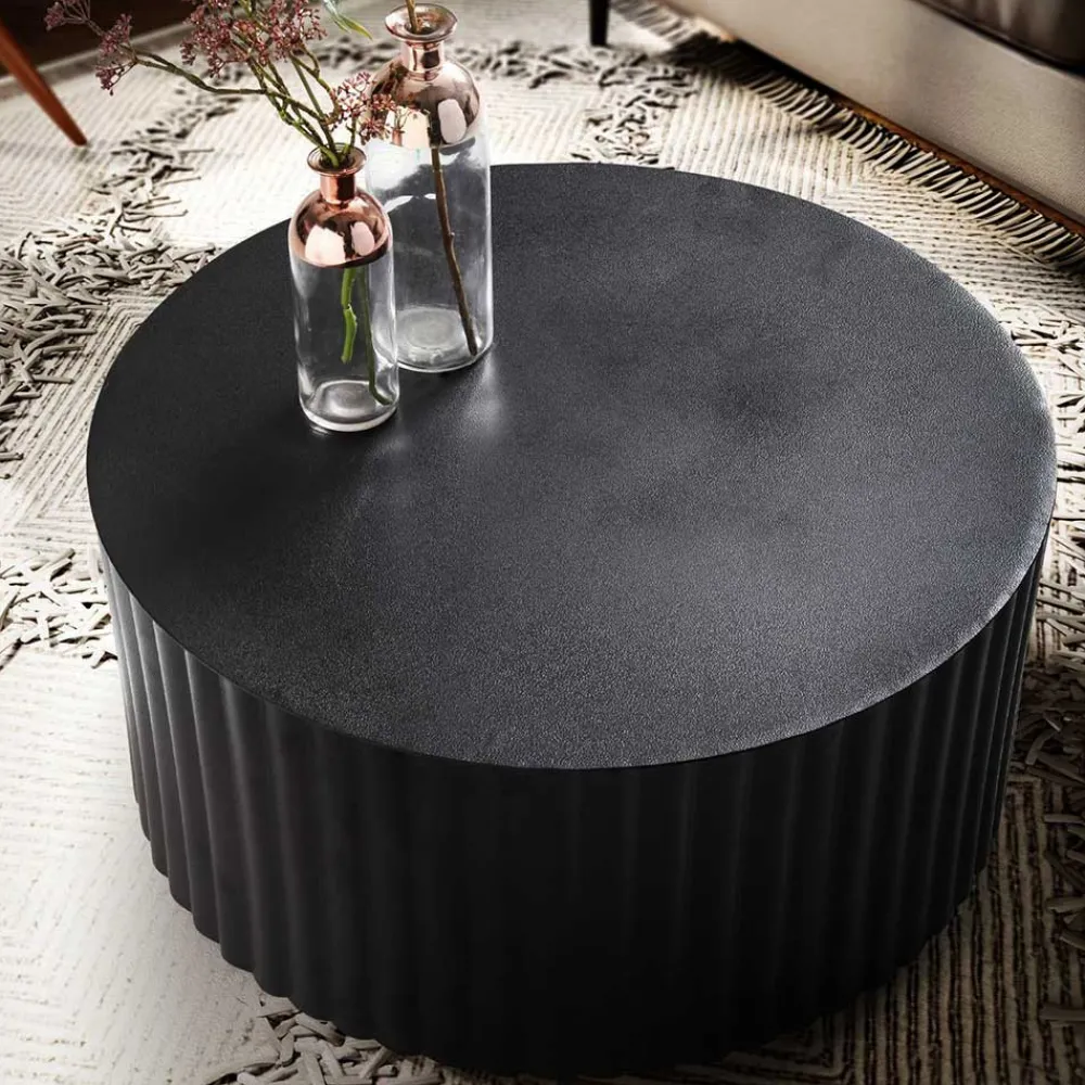 Wohnen Schwarzer Sofatisch mit gerilltem Zylindergestell - Crocetta