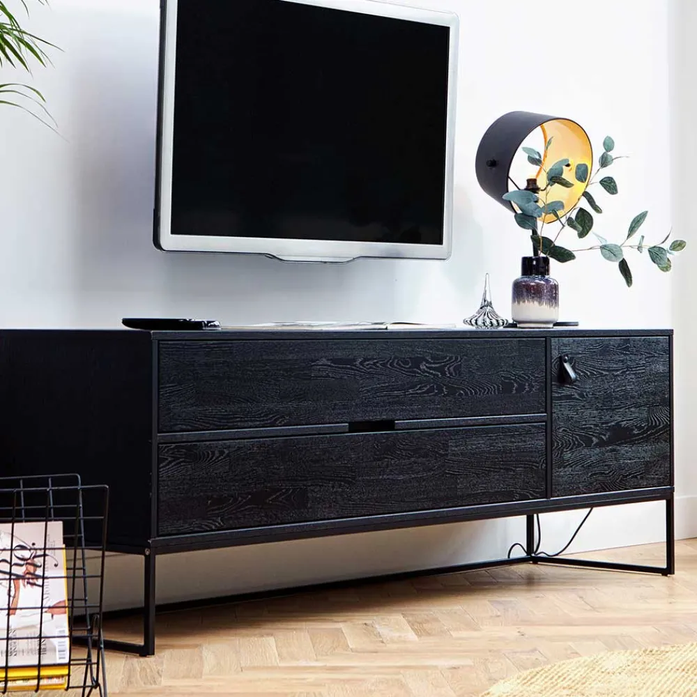 Wohnen Schwarzer TV Unterschrank mit zwei Schubladen - Almery