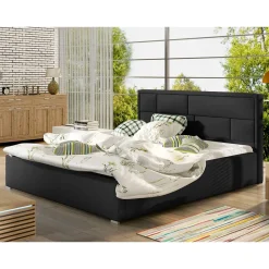 Wohnen Jugendbetten*Schwarzes Doppelbett mit Kunstlederbezug - Yemla