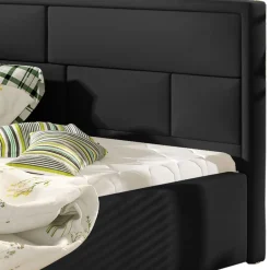 Wohnen Jugendbetten*Schwarzes Doppelbett mit Kunstlederbezug - Yemla