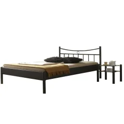 Wohnen Jugendbetten*Schwarzes Einzelbett Bairika mit Nachttisch (zweiteilig)