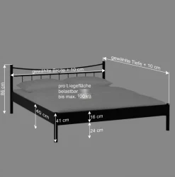 Wohnen Jugendbetten*Schwarzes Einzelbett Bairika mit Nachttisch (zweiteilig)