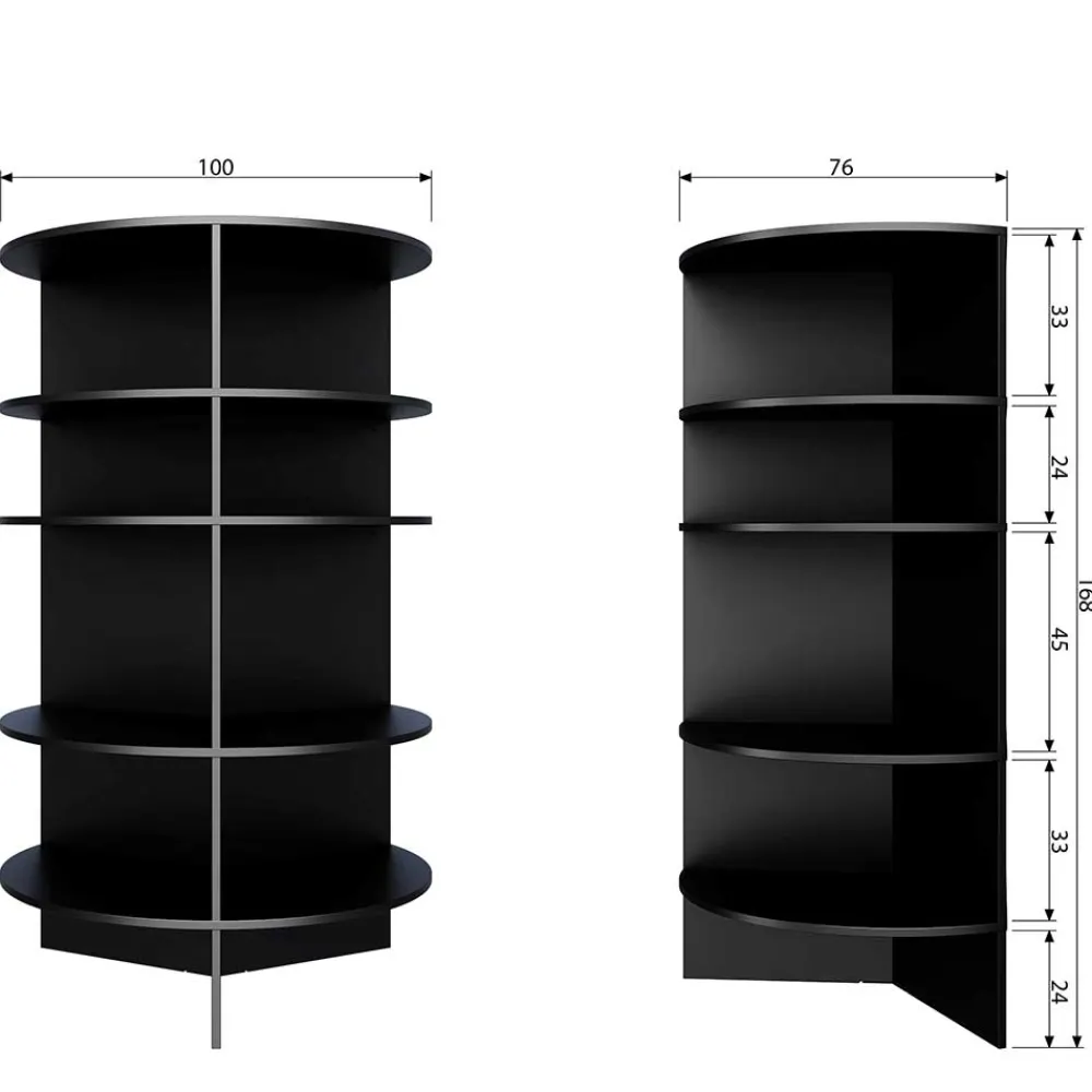 Wohnen Schwarzes Holz Regal in Halbrund - Nircana