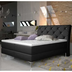 Wohnen Schwarzes Kunstlederbett mit Matratzen und Topper - Esther