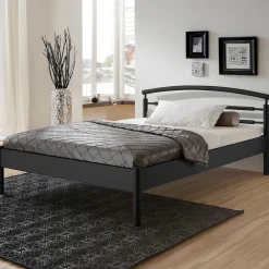 Wohnen Jugendbetten*Schwarzes Metallbett Boston mit Kopfteil gerundet