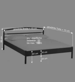 Wohnen Jugendbetten*Schwarzes Metallbett Boston mit Kopfteil gerundet