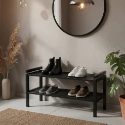 Wohnen Schwarzes Schuhregal aus Eiche Massivholz - Geskan