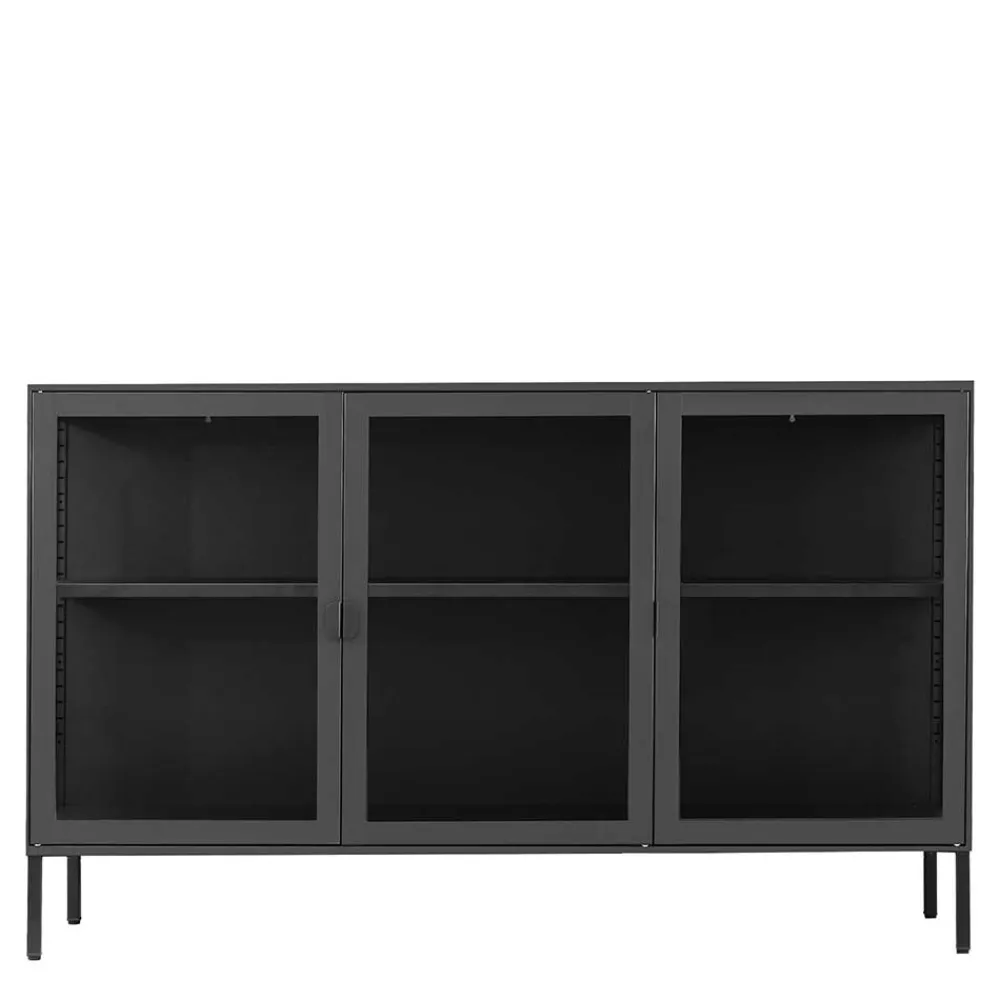 Wohnen Schwarzes Sideboard mit drei Glastüren - Frumus