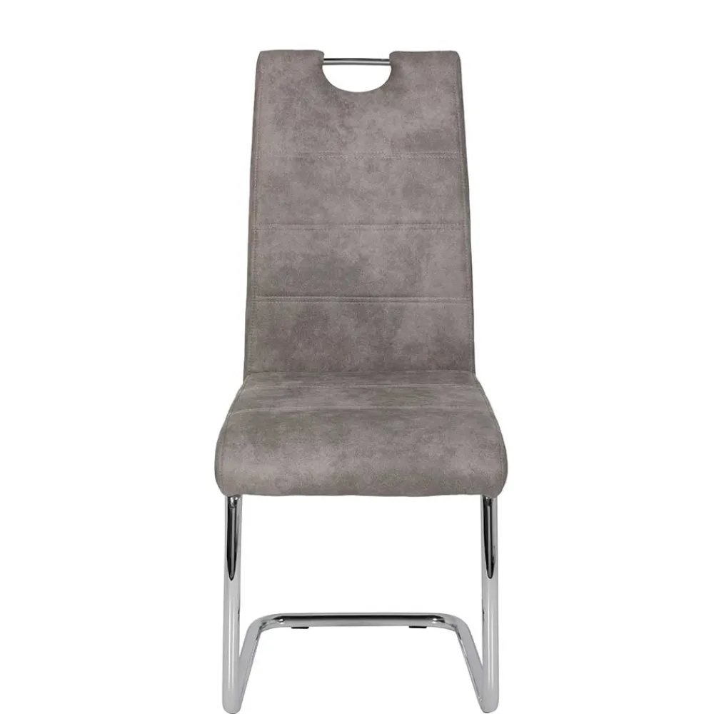 Wohnen Küchenstühle|Esszimmerstühle*Schwingstuhl aus Microfaser Grau - Kirana (Set)