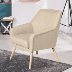 Wohnen Retro Möbel|Sessel & Hocker*Sessel in Beige und Buche Natur - Vareika