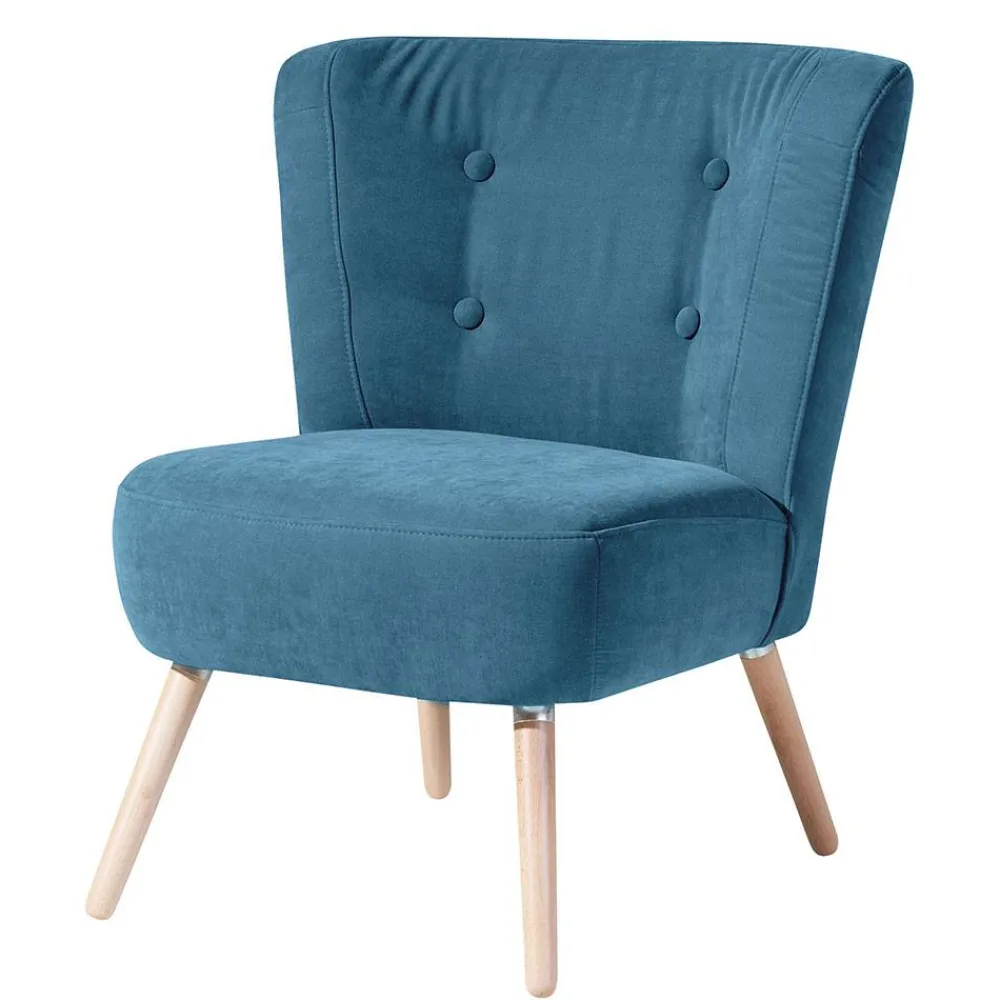 Wohnen Retro Möbel|Sessel*Sessel in Petrol Blau Velours - Curedo