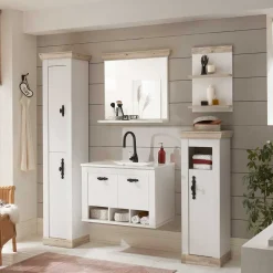 Wohnen Weiße Möbel|Glasmöbel*Set Badmöbel im Landhaus Look - Doules (fünfteilig)