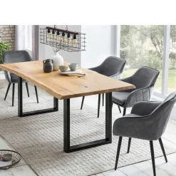 Wohnen Küchen-Essgruppen|Esszimmer Komplett*Set Baumkantentisch & Samtstühle - Sylverta (fünfteilig)