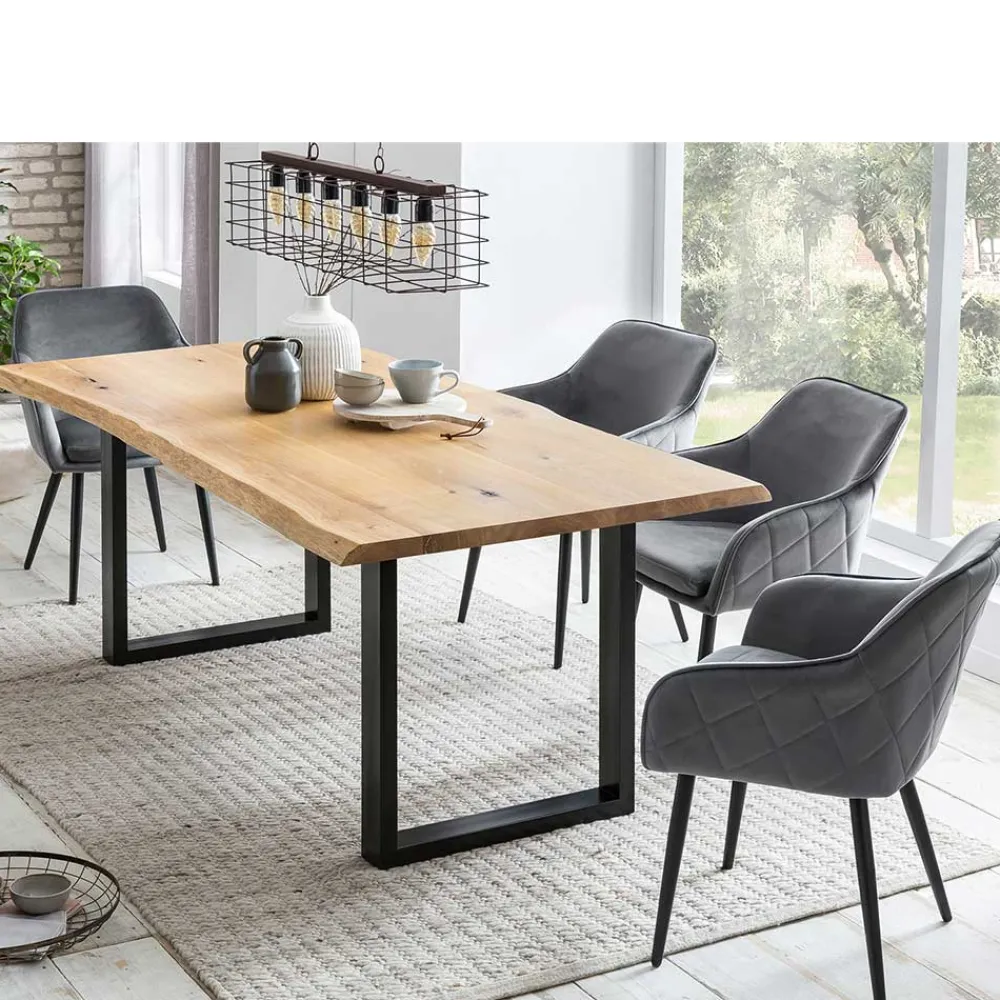 Wohnen Küchen-Essgruppen|Esszimmer Komplett*Set Baumkantentisch & Samtstühle - Sylverta (fünfteilig)