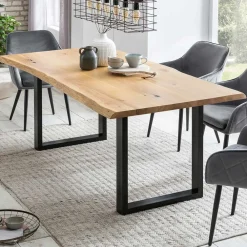 Wohnen Küchen-Essgruppen|Esszimmer Komplett*Set Baumkantentisch & Samtstühle - Sylverta (fünfteilig)