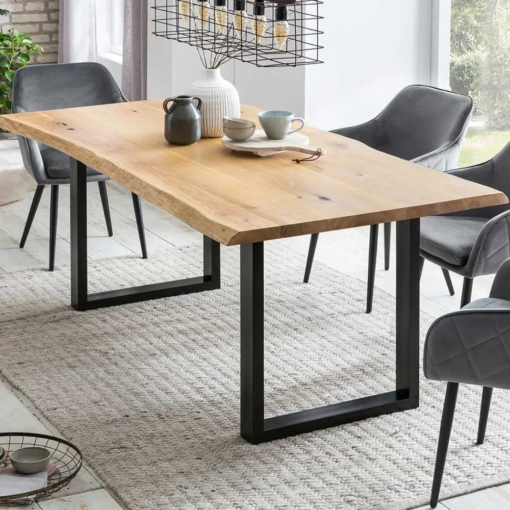 Wohnen Küchen-Essgruppen|Esszimmer Komplett*Set Baumkantentisch & Samtstühle - Sylverta (fünfteilig)