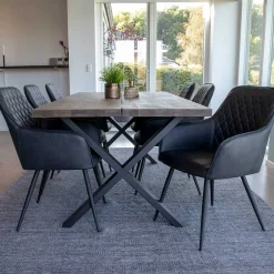 Wohnen Sitzgruppe|Küchen-Essgruppen*Set Loft X-Fuß Tisch & Tischsessel - Ghaz (siebenteilig)