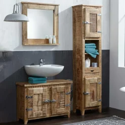Wohnen Set Massivholz Badmöbel rustikal - Suennas (dreiteilig)