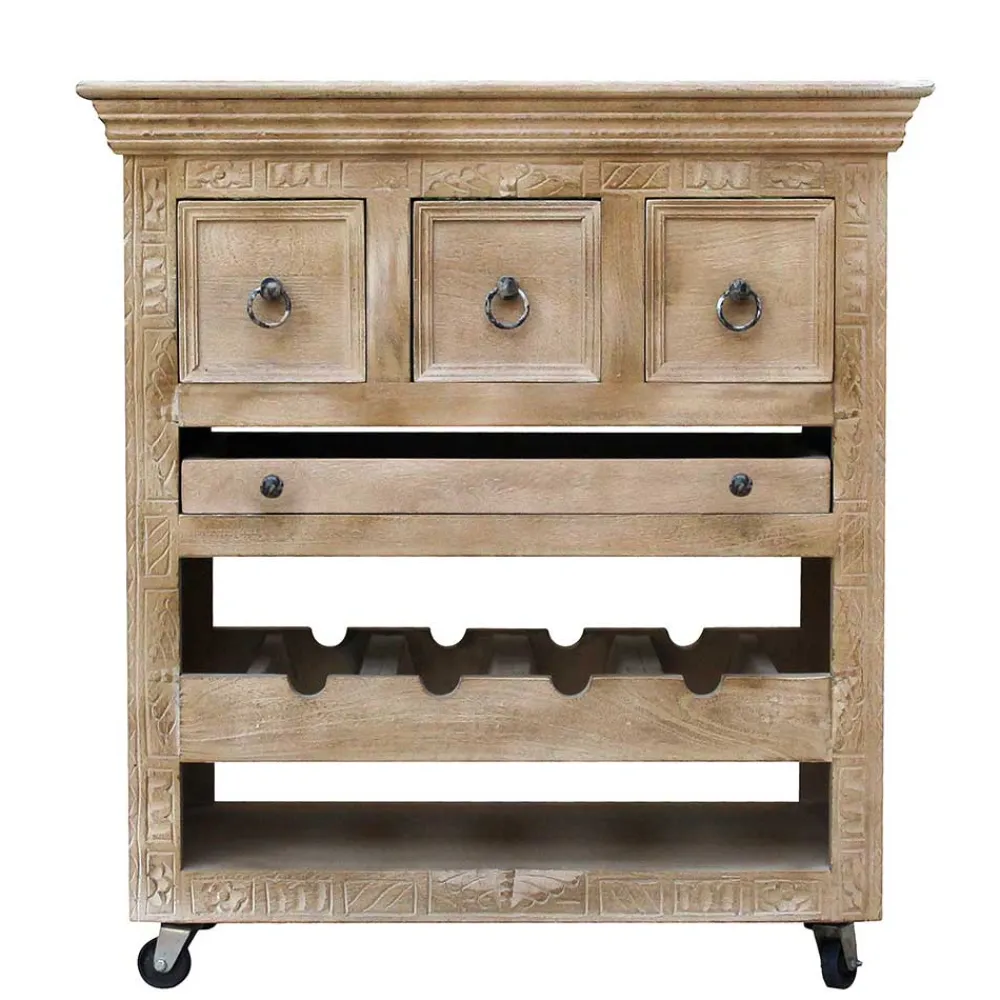 Wohnen Shabby Chic Küchenwagen aus Holz Grey Wash - Abid