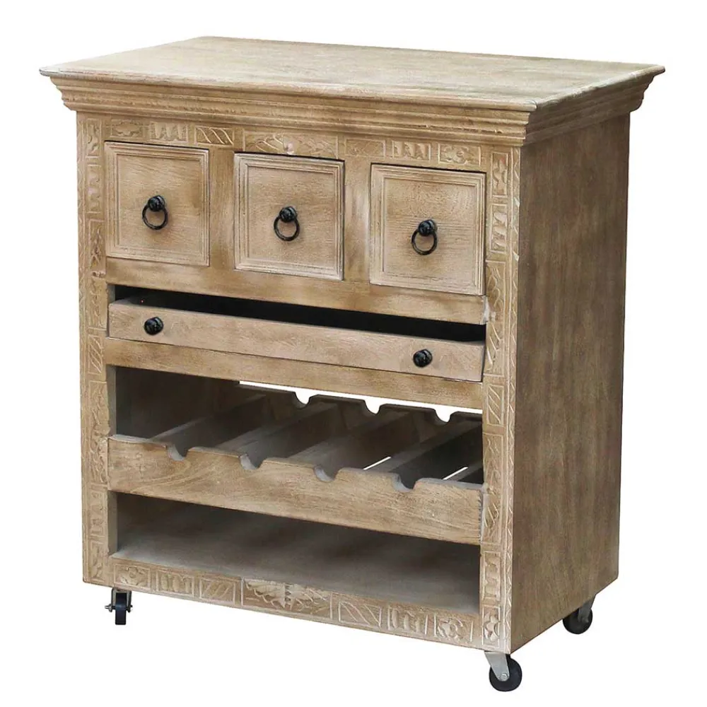 Wohnen Shabby Chic Küchenwagen aus Holz Grey Wash - Abid