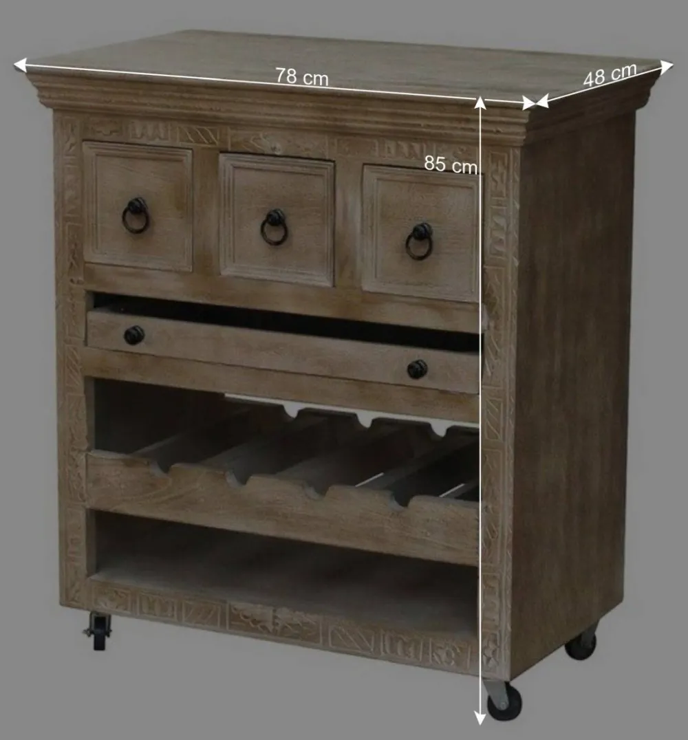 Wohnen Shabby Chic Küchenwagen aus Holz Grey Wash - Abid