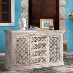 Wohnen Orientalische Möbel|Shabby Chic Möbel*Shabby Chic Sideboard in Antikweiß - Mirell