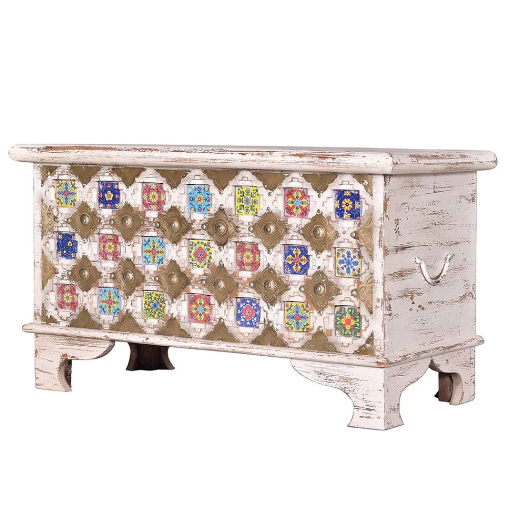 Wohnen Shabby Chic Truhe in Antikweiß - Mirell