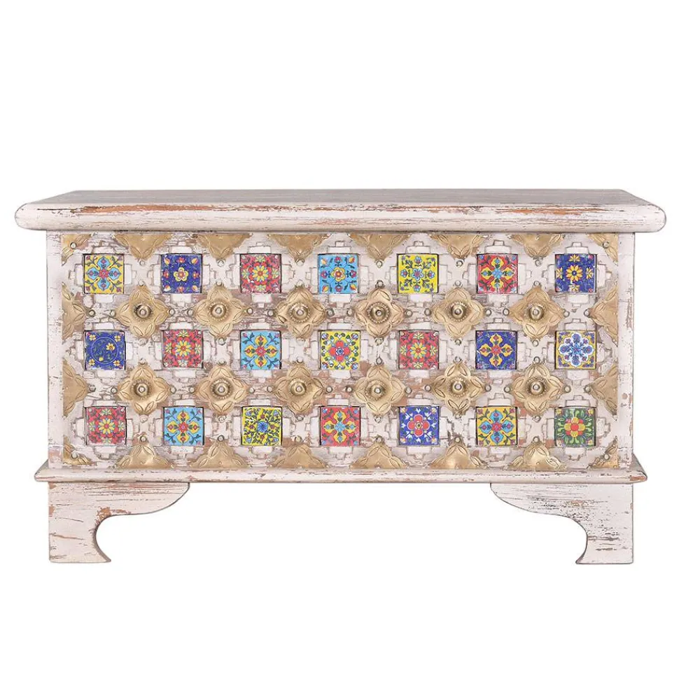 Wohnen Shabby Chic Truhe in Antikweiß - Mirell