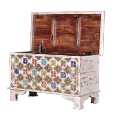 Wohnen Shabby Chic Truhe in Antikweiß - Mirell