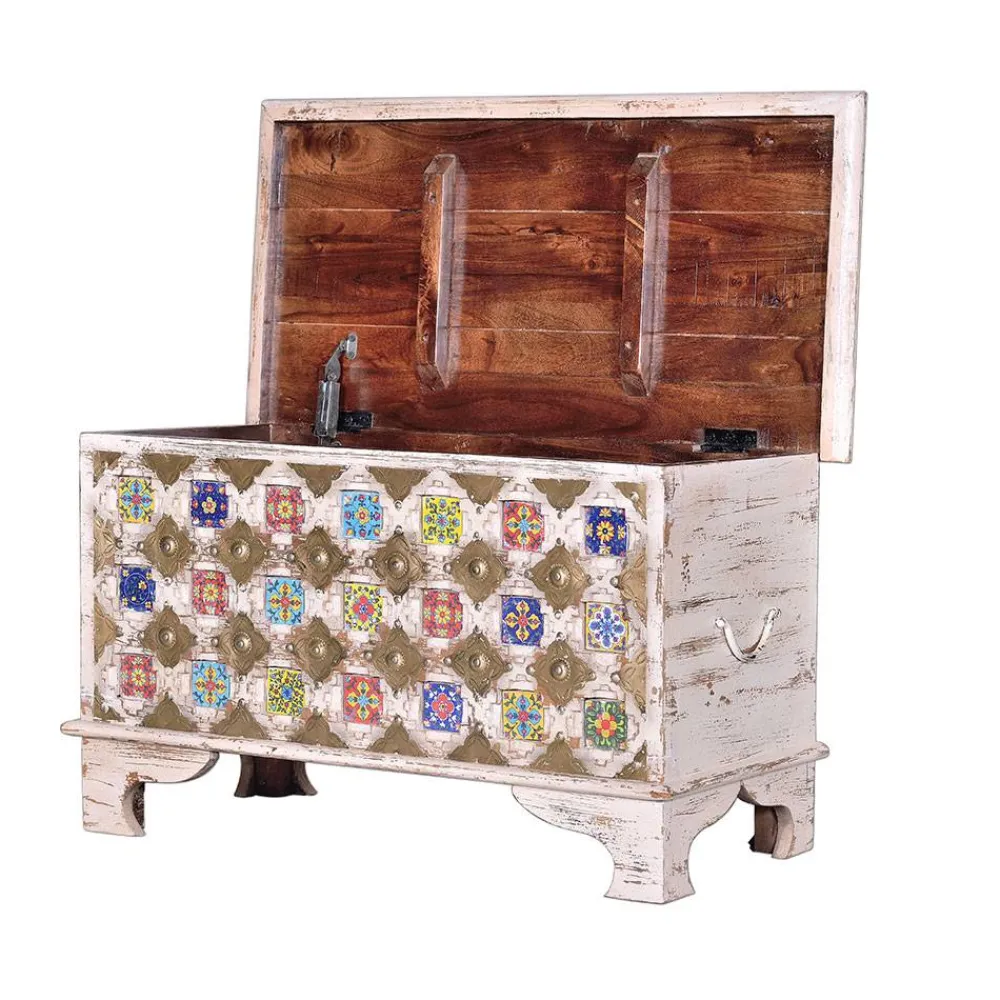 Wohnen Shabby Chic Truhe in Antikweiß - Mirell