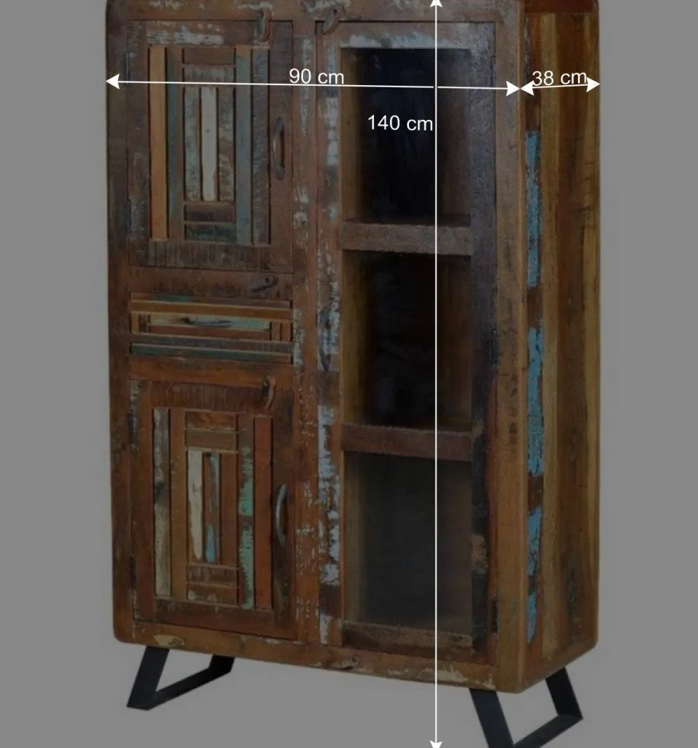 Wohnen Shabby Chic Vitrinenschrank aus Recyclingholz - Tunar